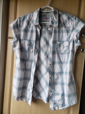 Roper 100% Cotton Light Blue Plaid Western Snap Shirt